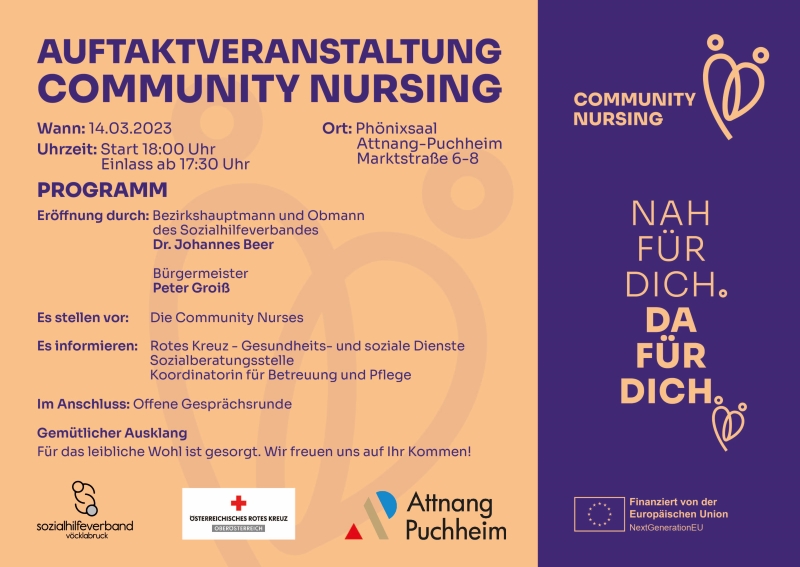 Die Community Nurses laden zur Auftaktveranstaltung in den Phönixsaal, bei der auch das Rote Kreuz und die Sozialberatungsstelle Informationen liefern werden.